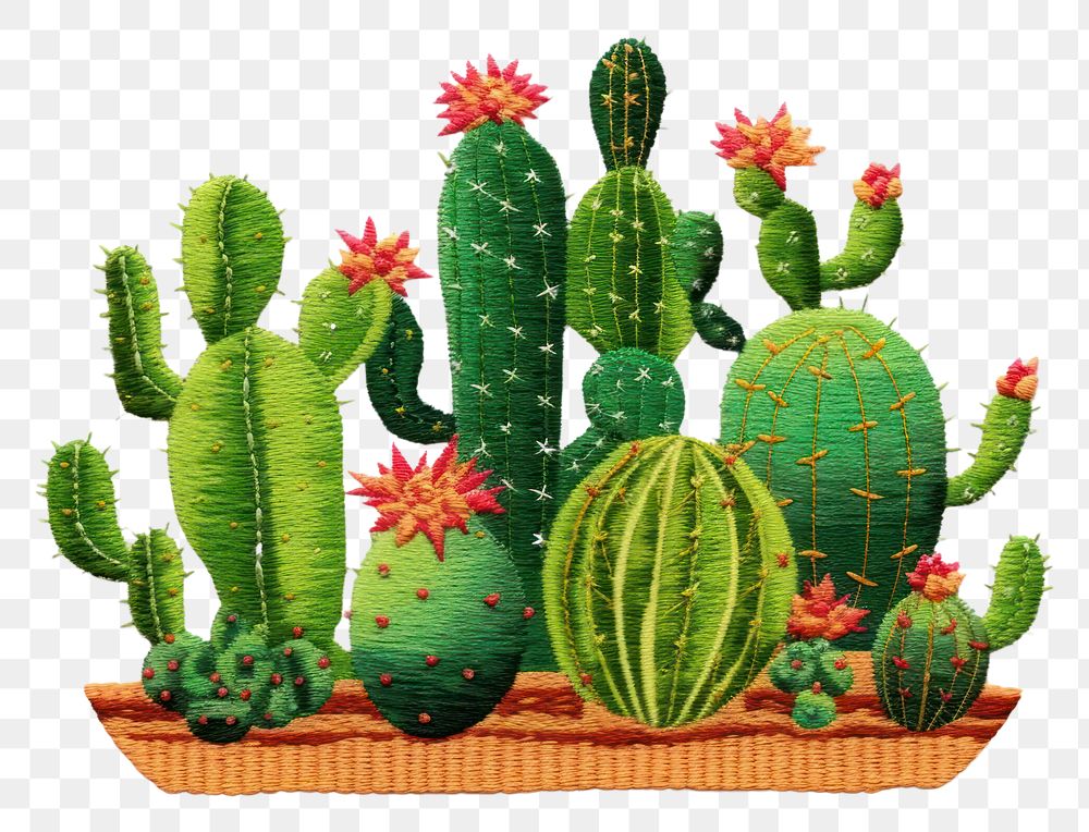 PNG  Cactus in embroidery style plant creativity houseplant.