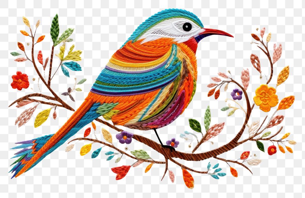 PNG  Bird in embroidery style pattern animal art.