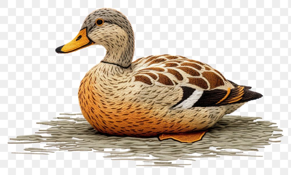 PNG  Duck in embroidery style animal bird anseriformes.