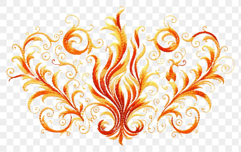 PNG  Fire in embroidery style pattern art calligraphy.