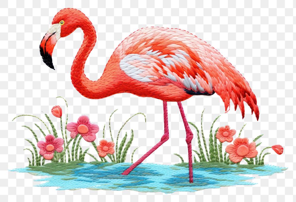 PNG  Flamingo in embroidery style flamingo animal bird.