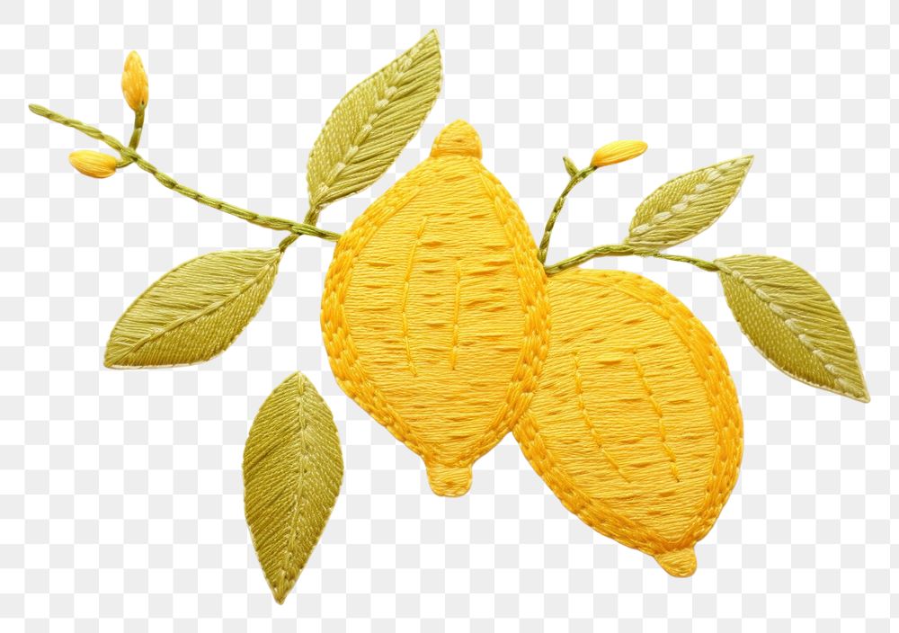 PNG  Lemon in embroidery style pattern plant leaf.