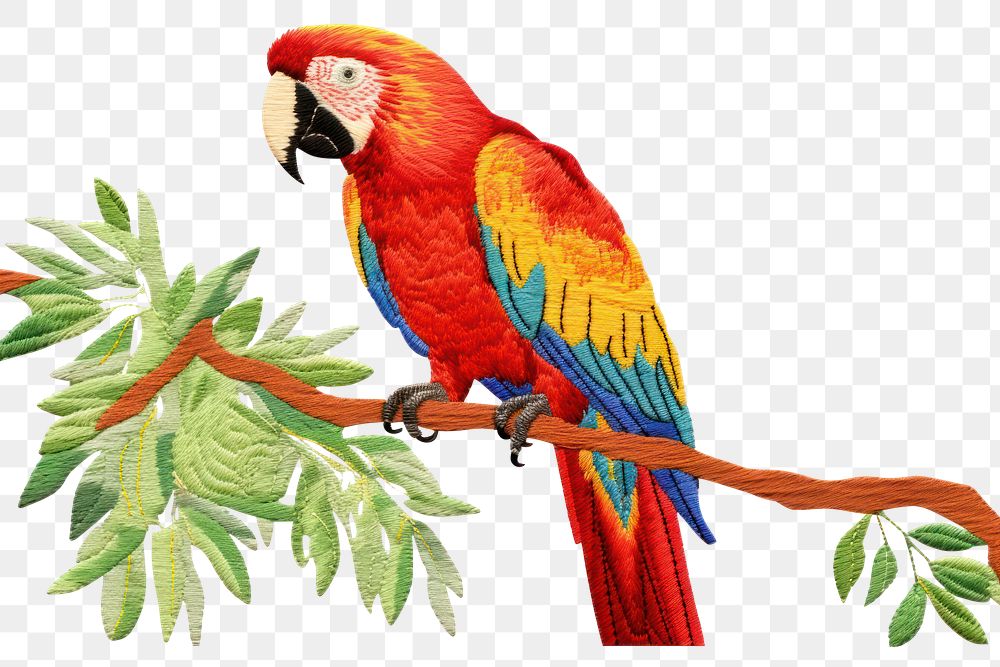 PNG  Parrot in embroidery style animal bird creativity.