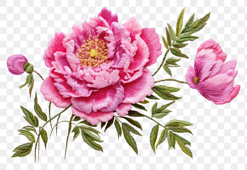 PNG  Peony in embroidery style blossom flower plant.