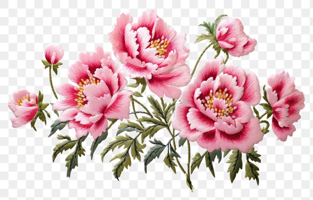PNG  Peony meadow in embroidery style flower plant inflorescence.