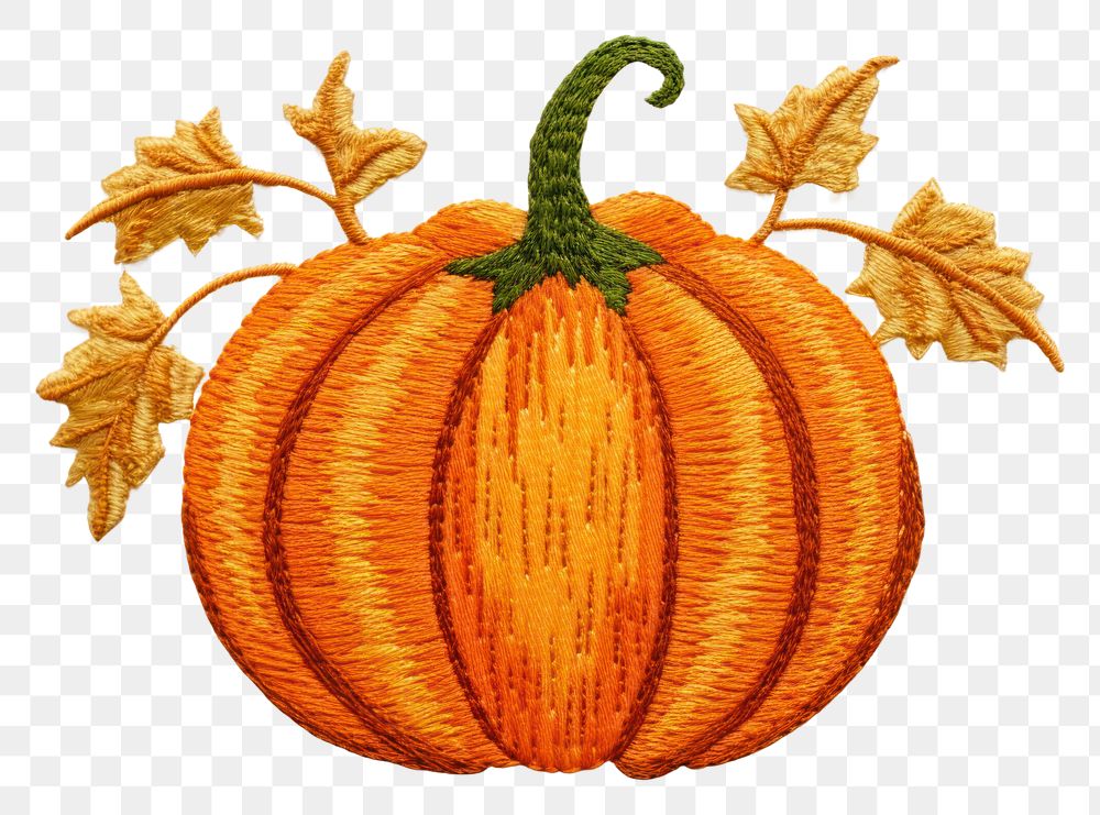 PNG  Pumpkin in embroidery style vegetable pattern plant.