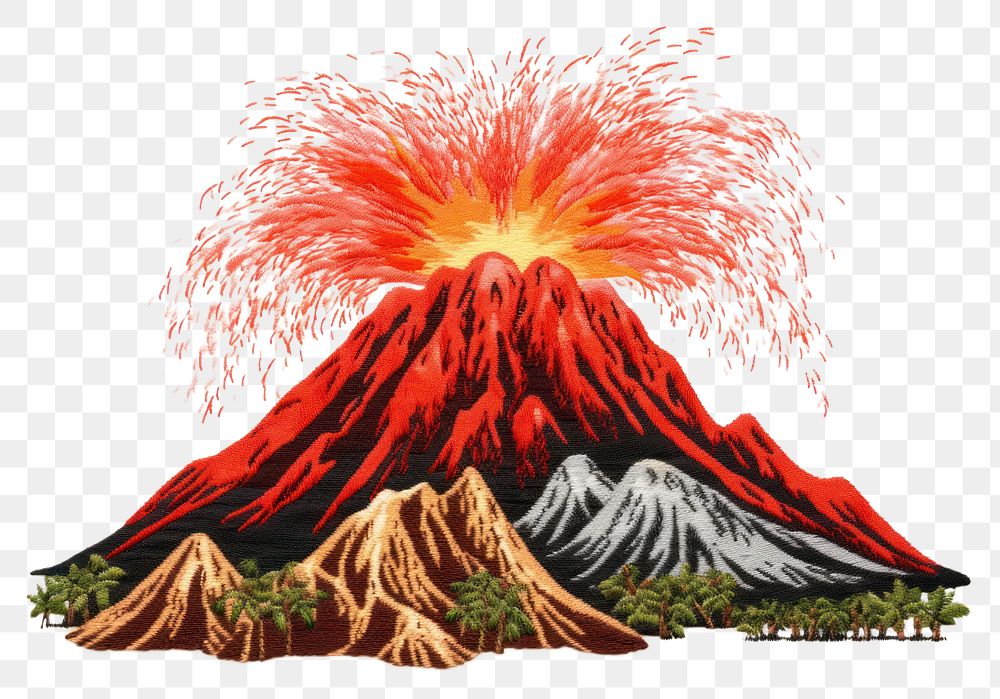 PNG  Volcanic eruption in embroidery style mountain outdoors volcano.
