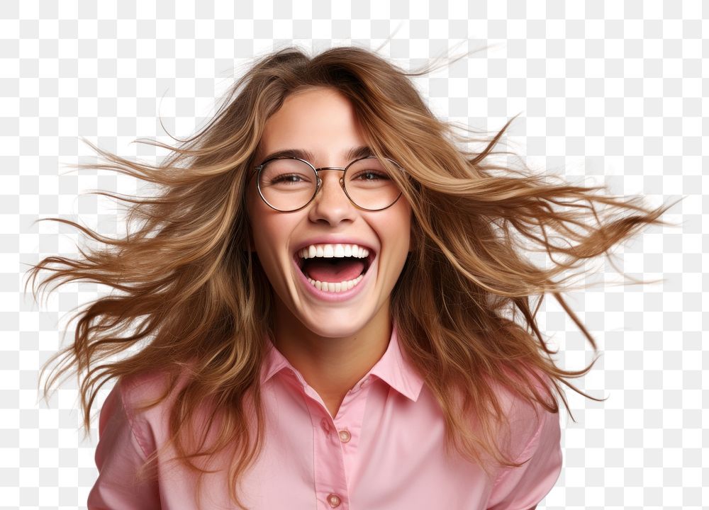 PNG Laughing adult shouting glasses.