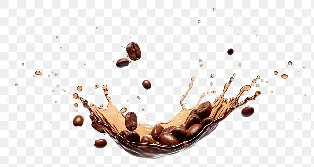 PNG  Coffee bean with splash falling refreshment splattered.