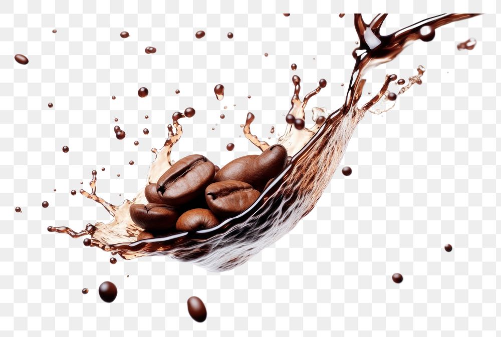 PNG  Coffee bean with splash falling coffee beans refreshment.