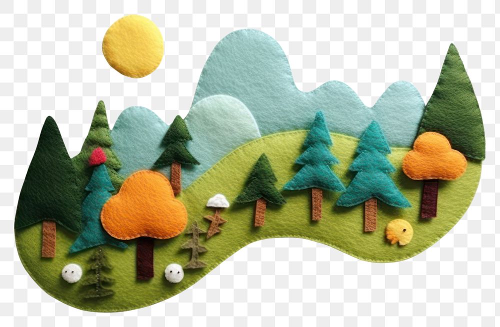 PNG Photo of felt forest on hill textile craft art.