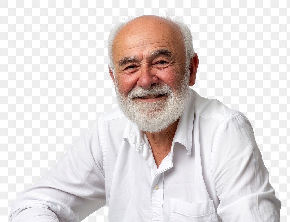 PNG  Senior man sitting and smile portrait adult photo.