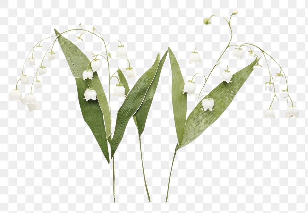 PNG  Real Pressed a Lily of the valley flowers plant white leaf.