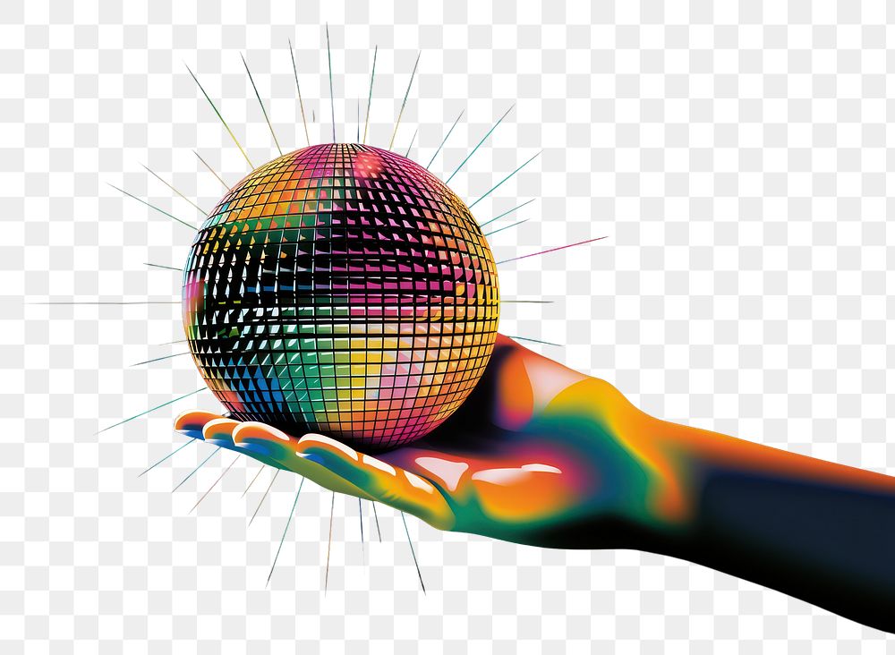 PNG A hand with disco ball graphics sphere night. AI generated Image by rawpixel.