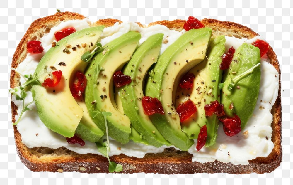 PNG Avocado toast food white background vegetable.