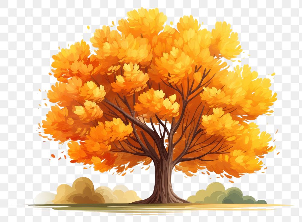 PNG Colorful autumn tree cartoon yellow plant.