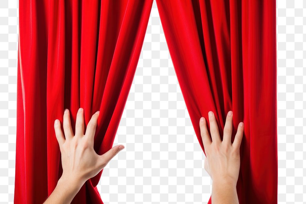 PNG Red curtain hand white background performance.