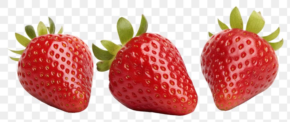 PNG  Three strawberries strawberry fruit plant. AI generated Image by rawpixel.