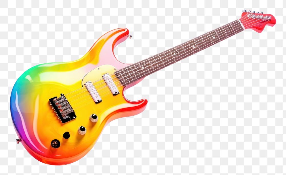 PNG  Guitar on fire iridescent white background performance creativity.