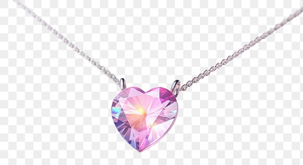 PNG  Heart shaped necklace iridescent gemstone jewelry pendant.