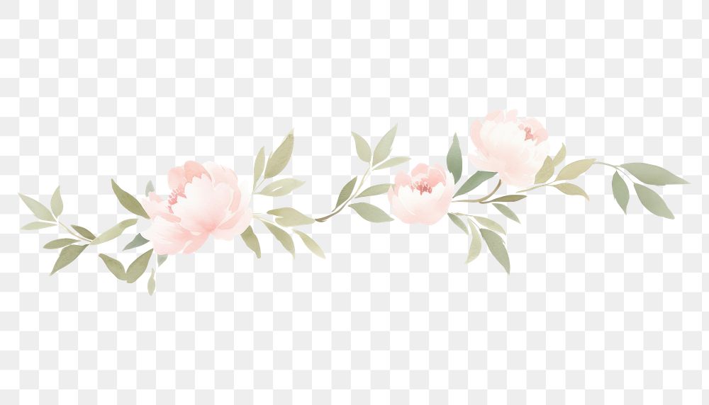 PNG Cute peonies branch as line watercolour illustration pattern flower plant.