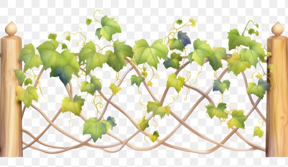 PNG Vine with fence boarder plant leaf white background.
