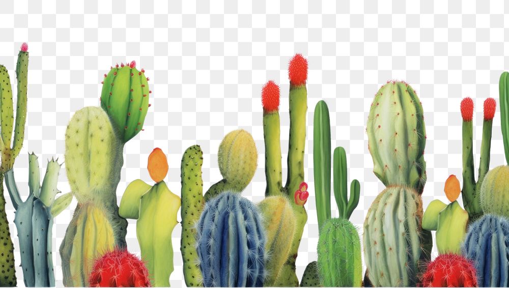 PNG Cactus boarder panoramic plant white background.