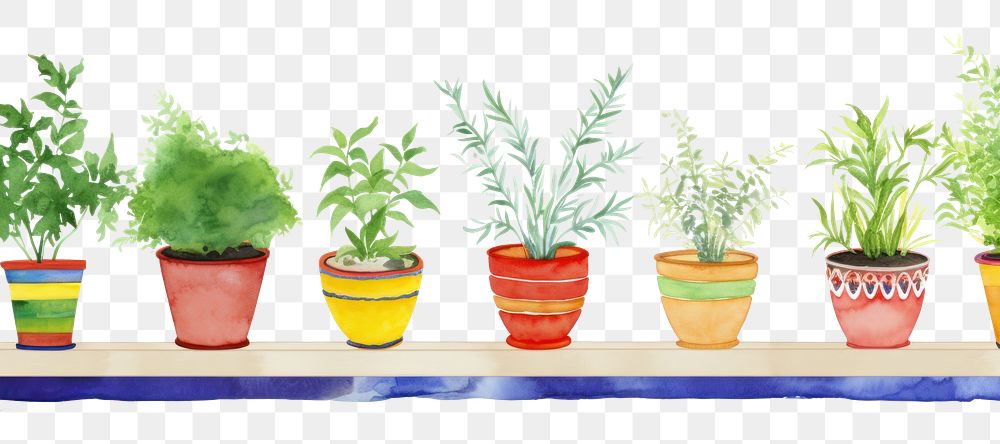 PNG Flower pots boarder windowsill plant herbs.