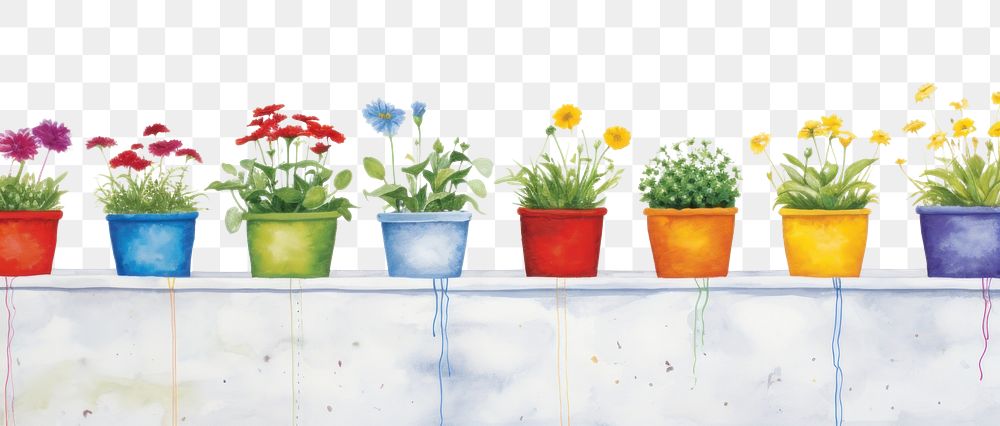 PNG Flower pots boarder windowsill plant arrangement.