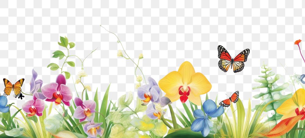 PNG Orchid and butterfly boarder backgrounds outdoors nature.