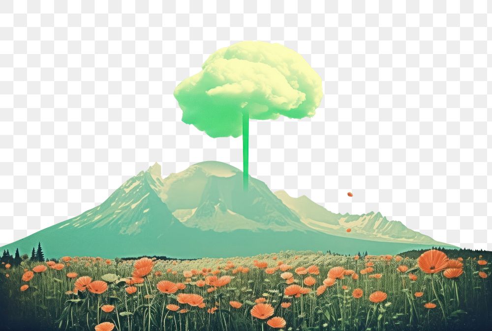 PNG Collage Retro dreamy of cloud mountain outdoors nature.