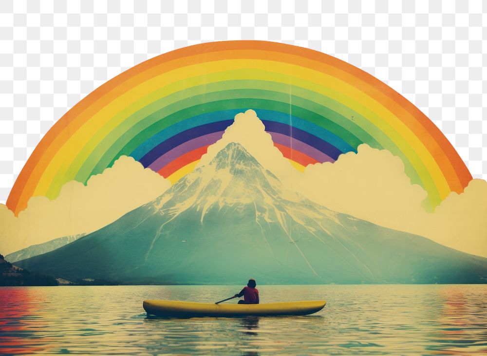PNG Collage Retro dreamy of the lake mountain outdoors rainbow.