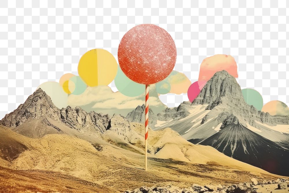 PNG Collage Retro dreamy of the mountain outdoors lollipop balloon.