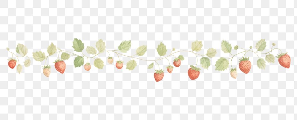PNG Strawberries leaves vine as line watercolour illustration fruit plant food.