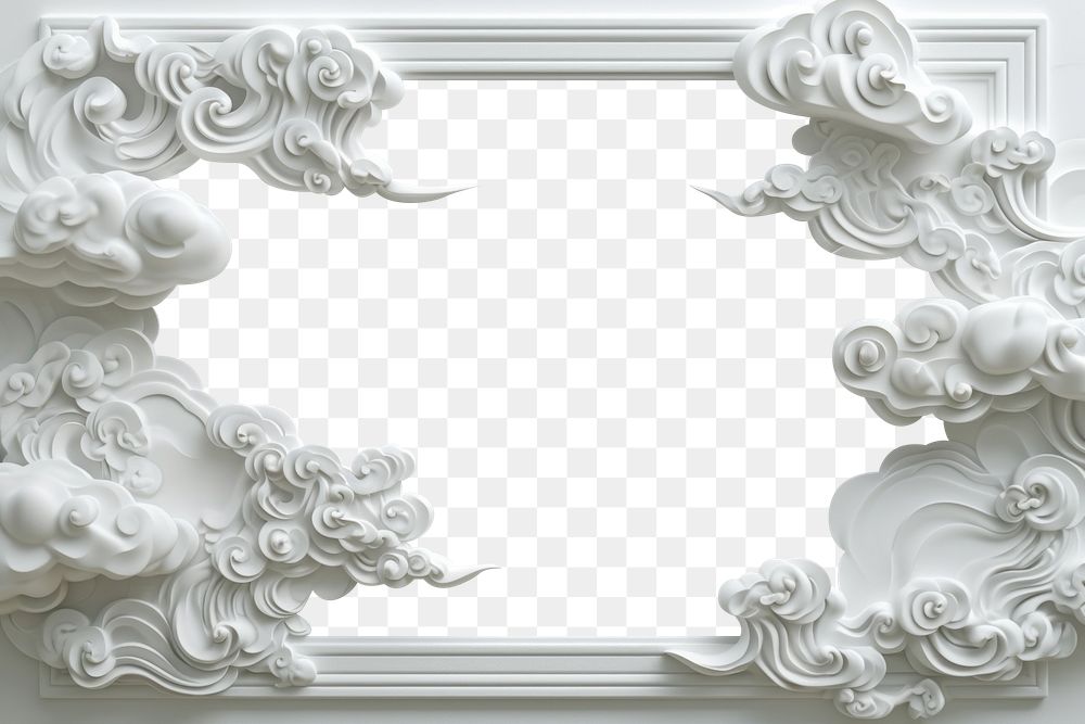PNG Bas-relief chinese cloud frame sculpture texture white backgrounds art.