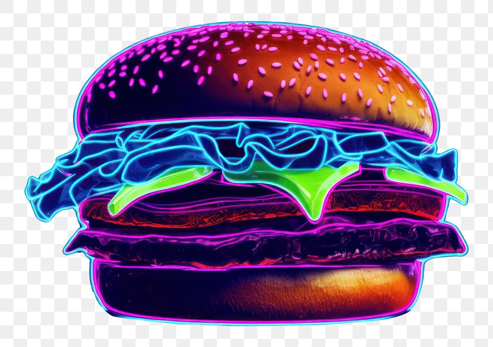 PNG Illustration burger Neon rim light food blue illuminated.