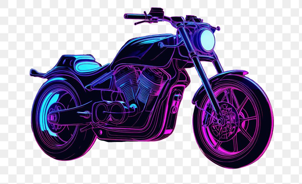 PNG Illustration motorbike neon rim light motorcycle vehicle purple.