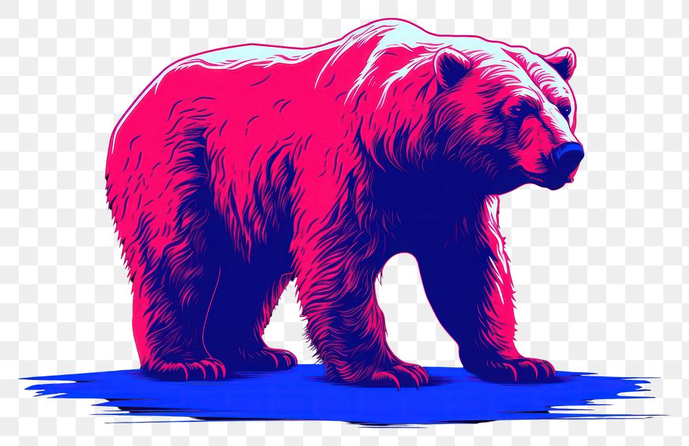 PNG Illustration polar bear neon rim light mammal blue red.