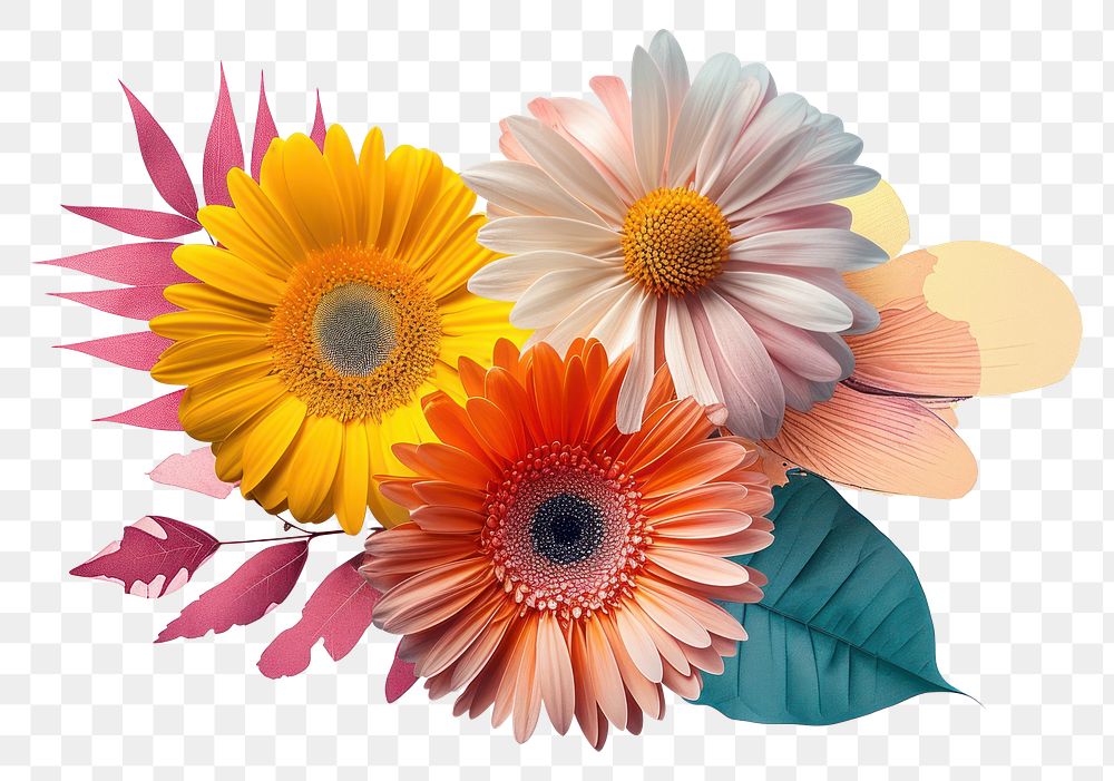 PNG Dreamy Retro Collages of flower sunflower petal plant.