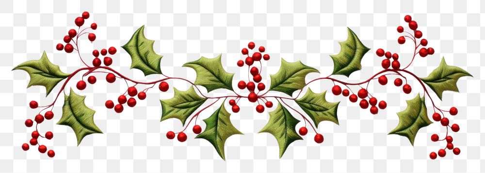 PNG Holly garland in embroidery style pattern plant leaf.