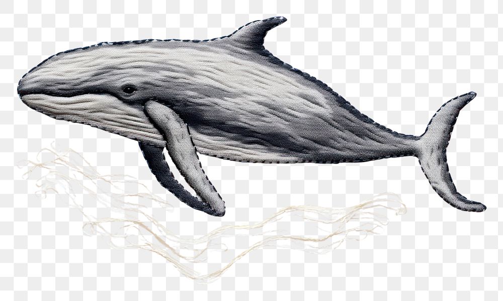 PNG Whale in embroidery style drawing animal mammal.