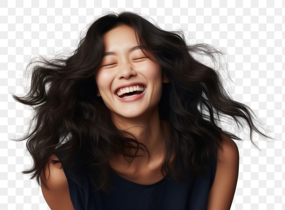 PNG Asian woman laughing adult individuality.
