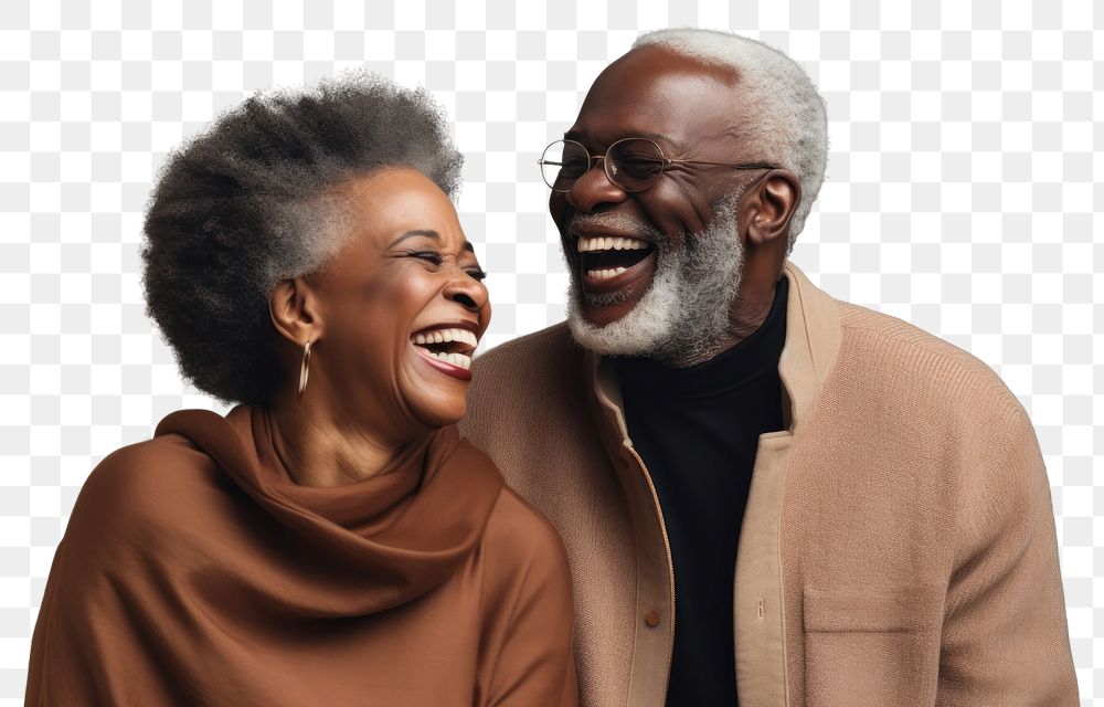 PNG Black senior couple laughing glasses adult.