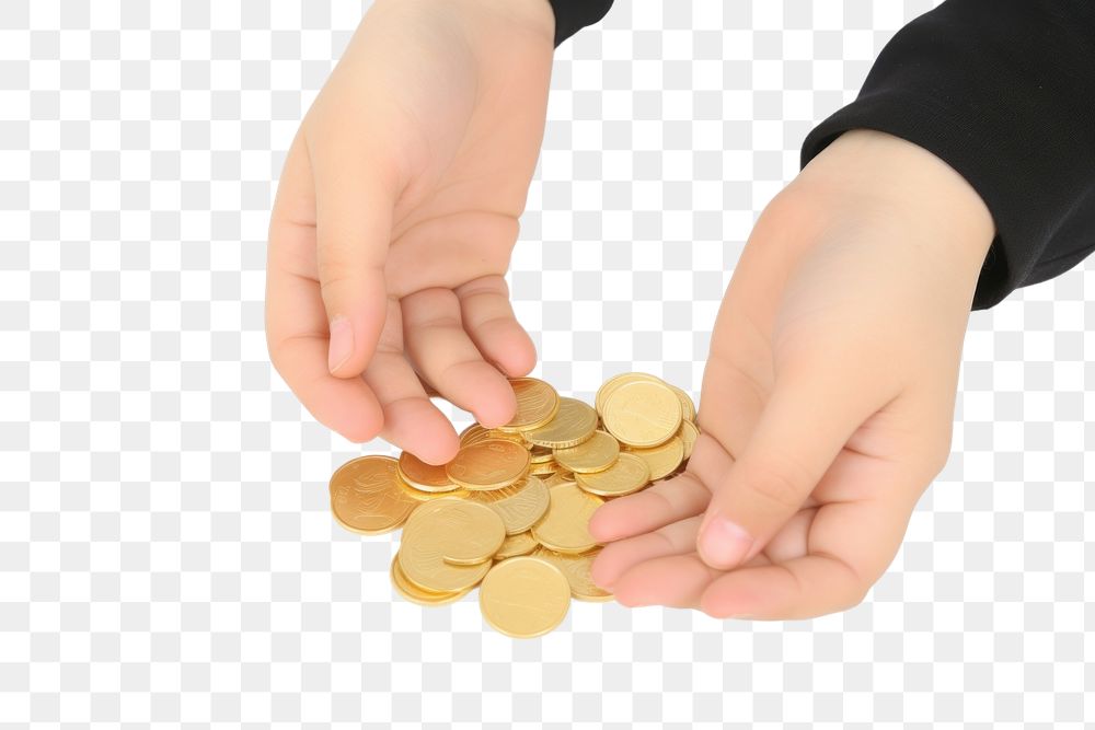 PNG  Coins child money hand. AI generated Image by rawpixel.