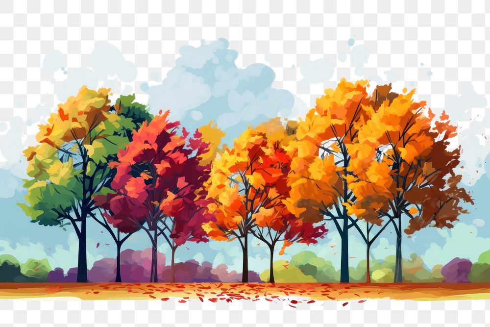 PNG  Colorful autumn trees outdoors painting nature.