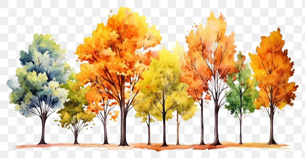 PNG  Colorful autumn trees outdoors painting nature.
