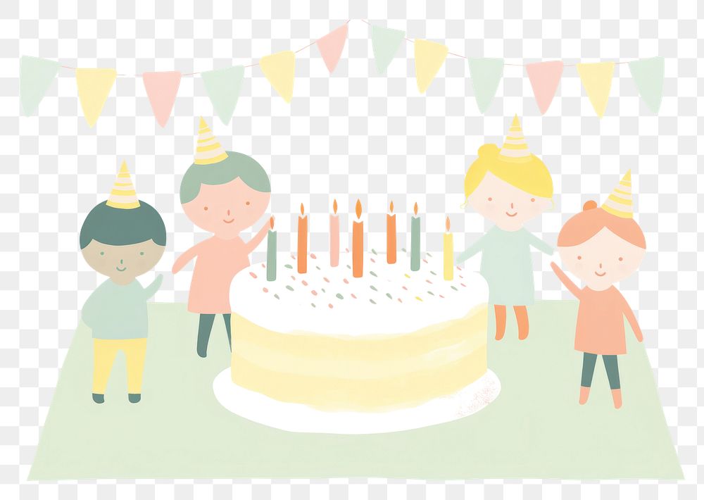 PNG A group of friend enjoy birthday cake together character dessert party child. AI generated Image by rawpixel.