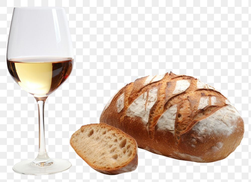 PNG  French bread glass wine.