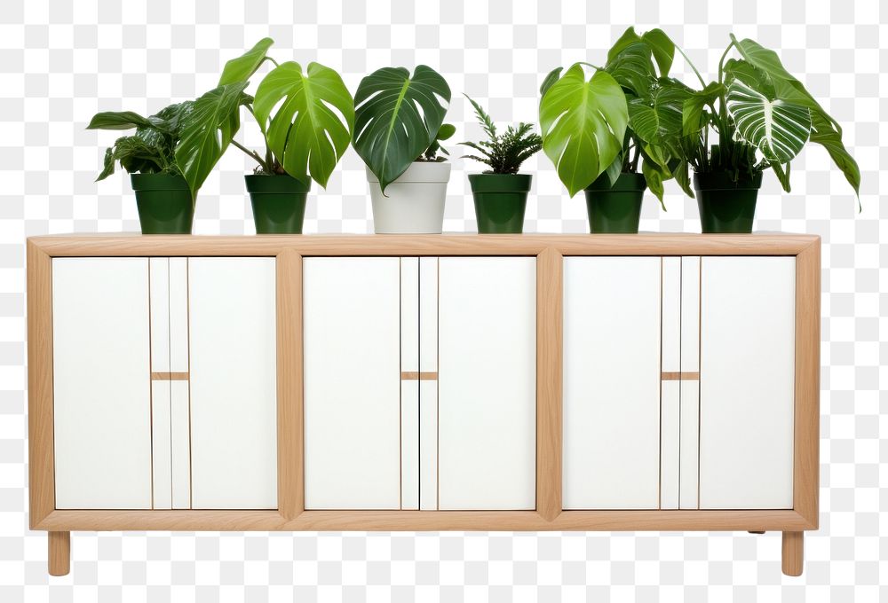 PNG  Houseplants furniture sideboard cabinet houseplant vase flowerpot. AI generated Image by rawpixel.