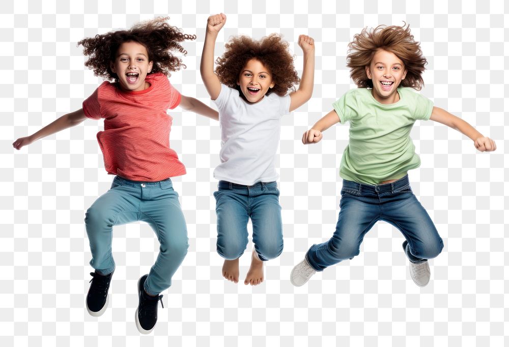 PNG  Children jumping shouting white background.